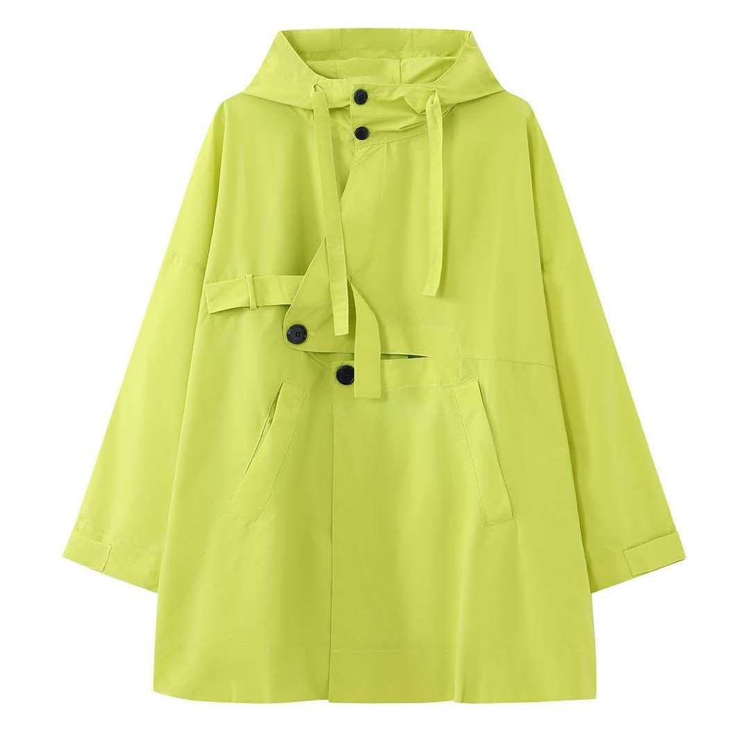 Ladies Oversize Rain Parka with Hood, High Stand Collar and Concealed Button Placket Mune Fashion