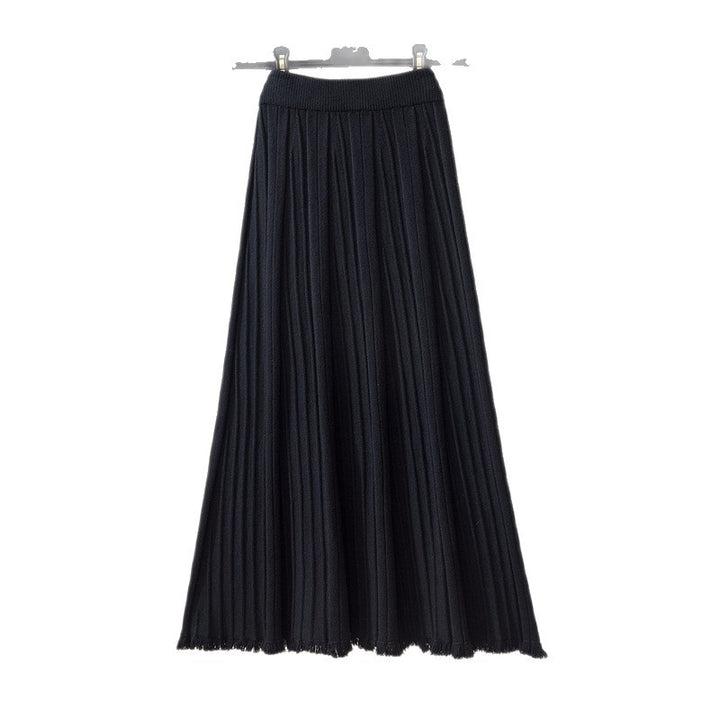 Women's Pleated Maxi Skirt with Elastic Waistband and Fringed Hem Mune Fashion