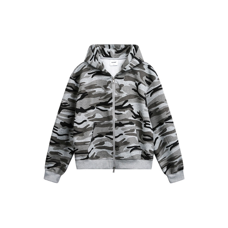 Unisex Oversized Hoodie Jacket with Full Zip and Camouflage Print Mune Fashion