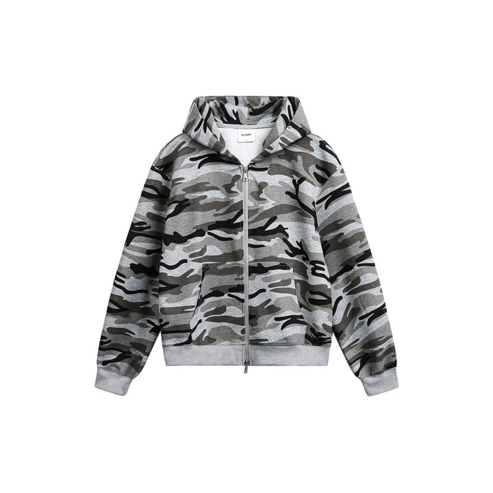 Unisex Oversized Hoodie Jacket with Full Zip and Camouflage Print Mune Fashion