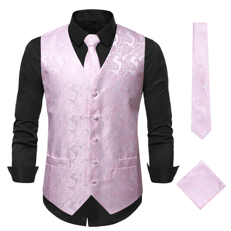 Men's elegant waistcoat with fine paisley pattern and matching tie set Mune Fashion