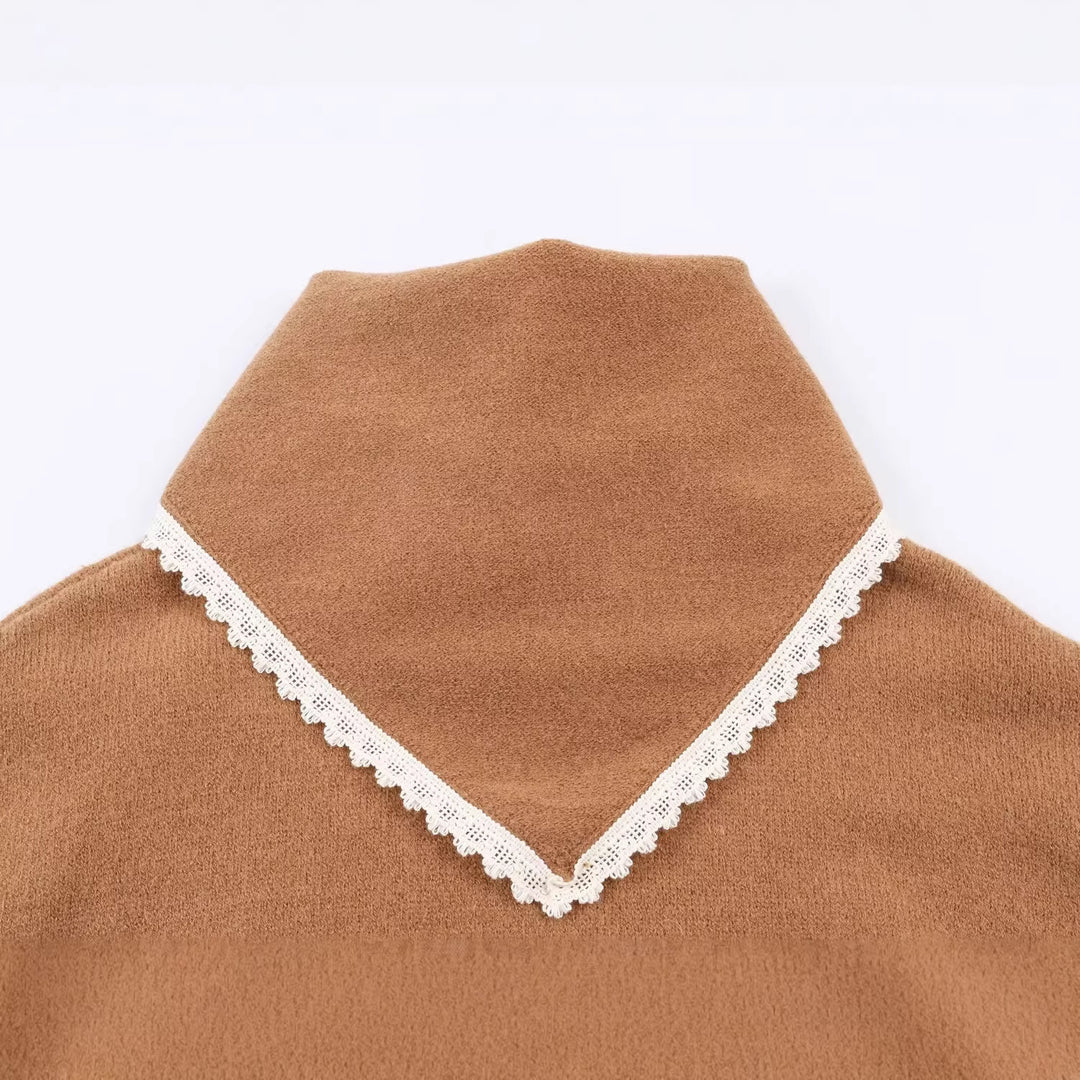 Women Cozy Oversized Sweater with Lace Trim Mune Fashion