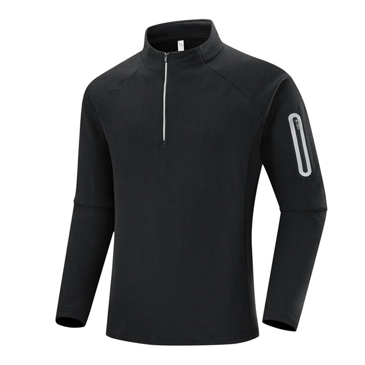 Men's Fleece Half-Zip Training Shirt with Stand-up Collar and Sleeve Zipper Pocket Mune Fashion