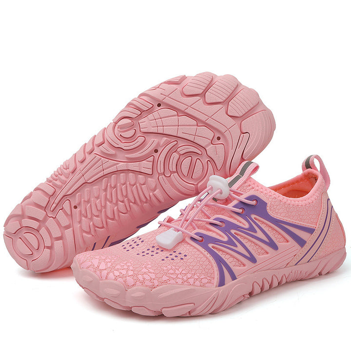 Women's lightweight water shoes with quick-drying knit upper, elastic pull closure, and slip-resistant patterned sole Mune Fashion