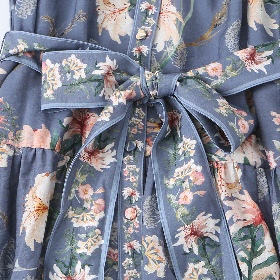 Women's floral shirt dress with waist belt and tiered skirt Mune Fashion