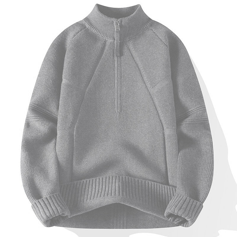 Men's knit half-zip sweater with stand-up collar and textured rib details Mune Fashion