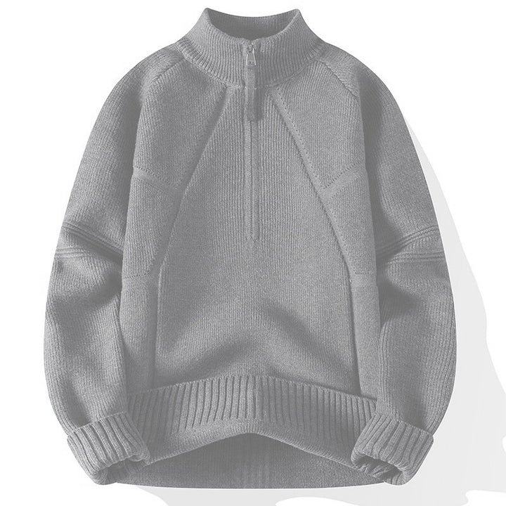 Men's knit half-zip sweater with stand-up collar and textured rib details Mune Fashion