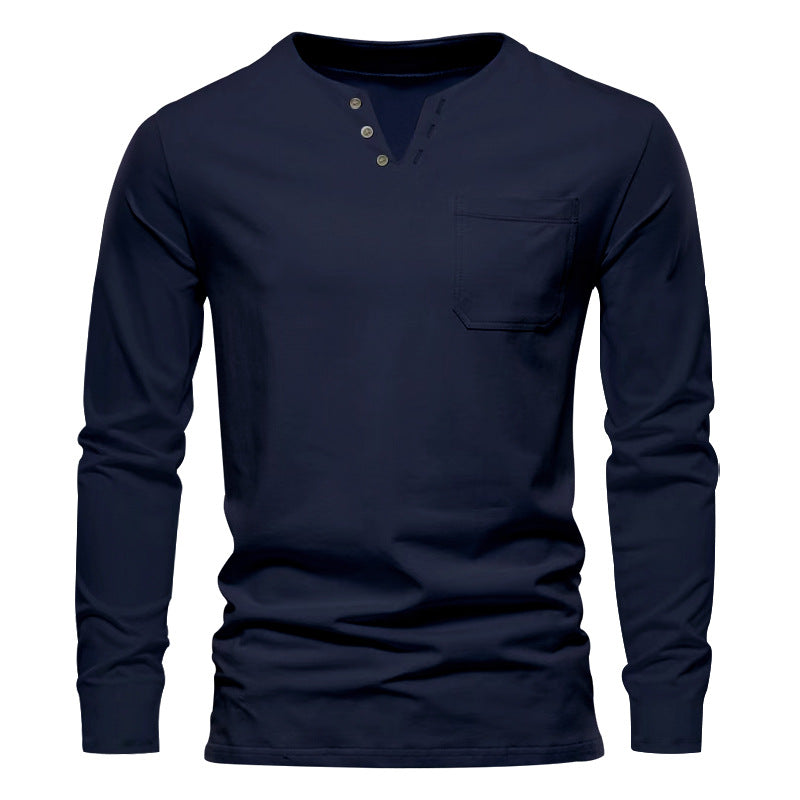Men's modern Henley long sleeve shirt with asymmetric button placket and chest pocket Mune Fashion