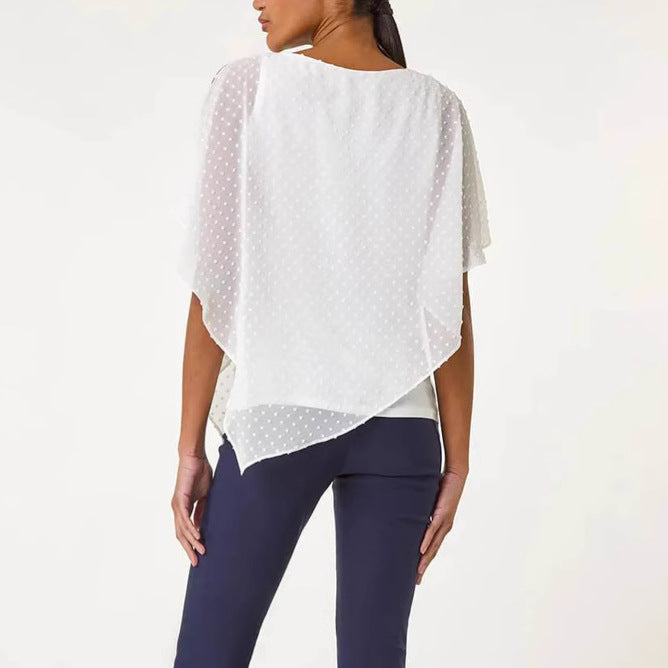 Women's lightweight chiffon overlay shirt with polka dots and batwing sleeves Mune Fashion