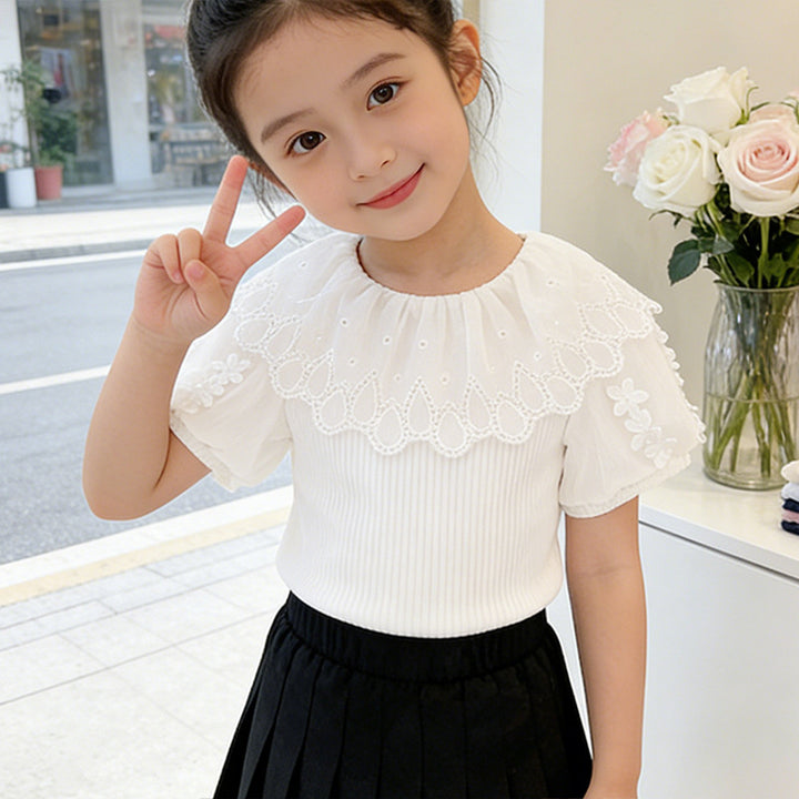 Girls fashionable blouse with voluminous tulle collar and elegant details Mune Fashion