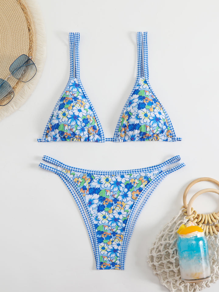 Women's Triangle Bikini Set with Adjustable Straps and Floral Pattern Mune Fashion