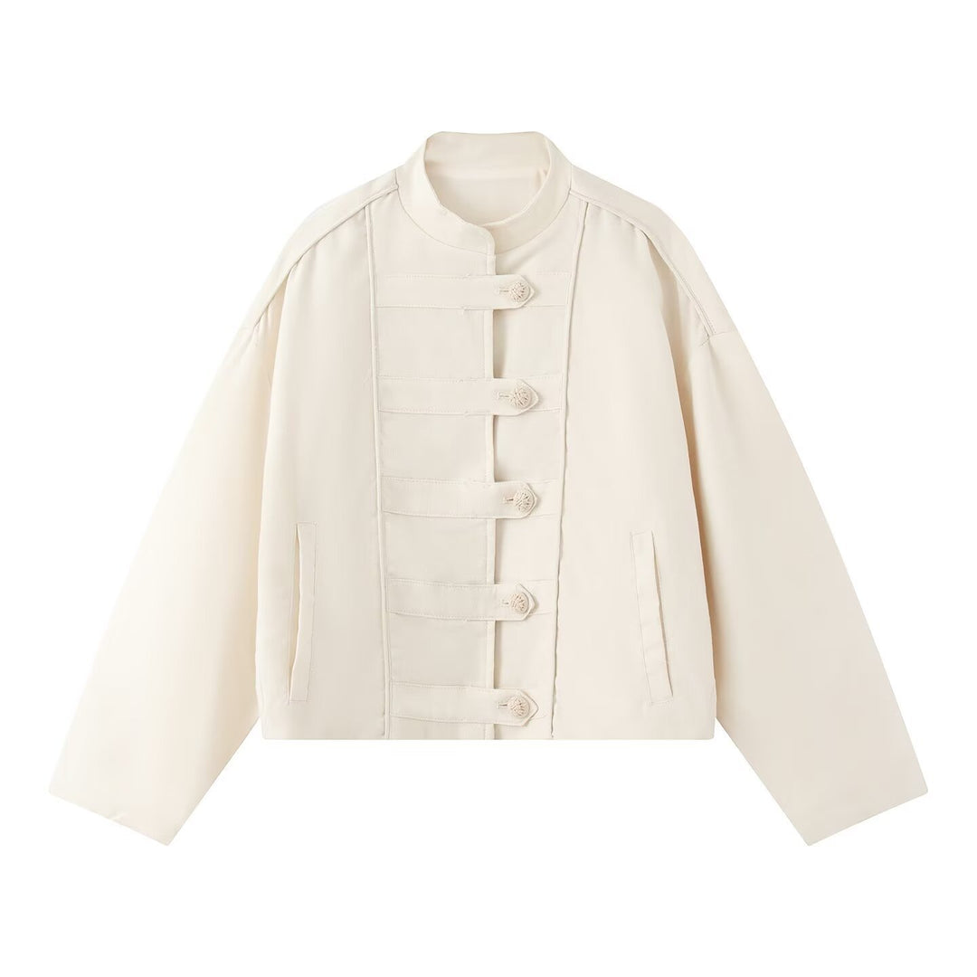 Women's Boxy Jacket with Stand-Up Collar and Toggle Fastenings Mune Fashion