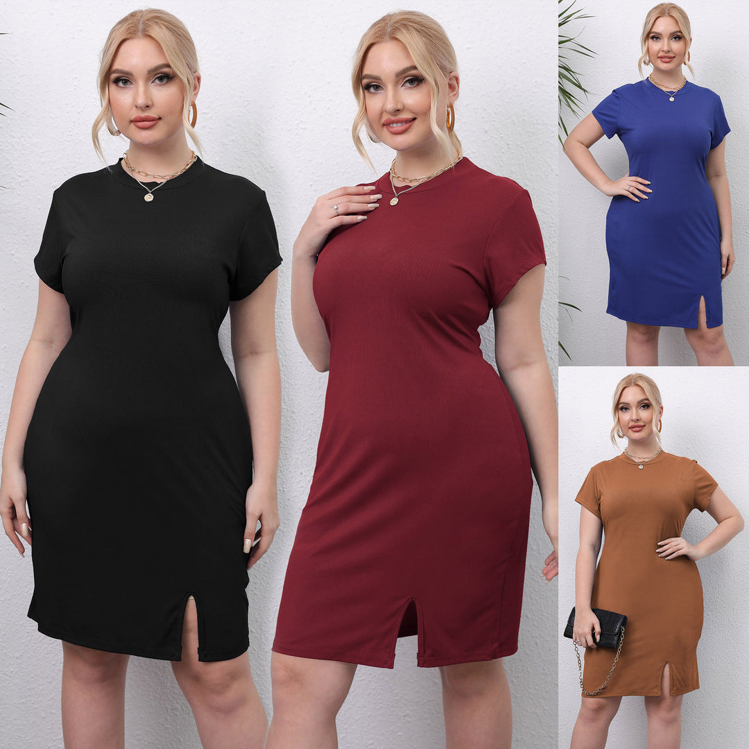Ladies elegant short sleeve dress with side slit Mune Fashion