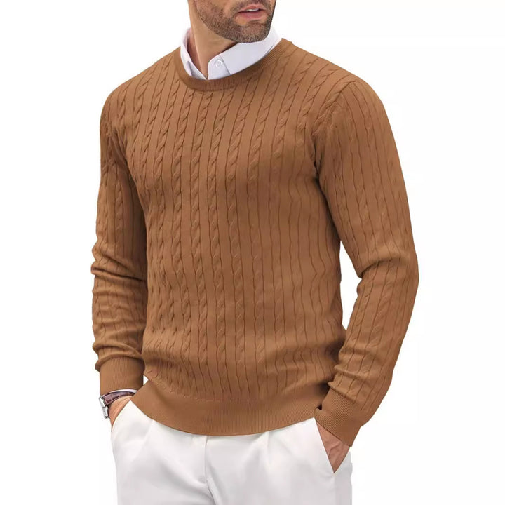 Men's fine knit crew neck pullover with fine cable pattern texture, narrow silhouette and elastic cuffs Mune Fashion