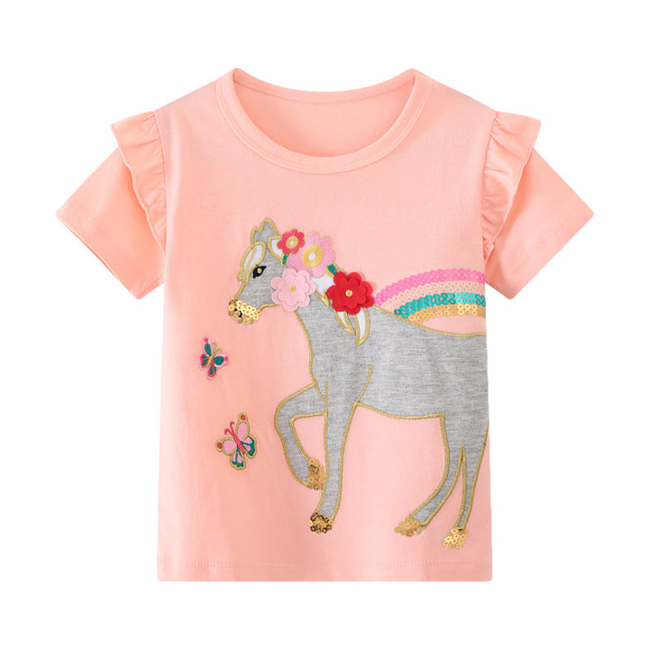 Girls T-shirt with playful unicorn design and ruffle details Mune Fashion