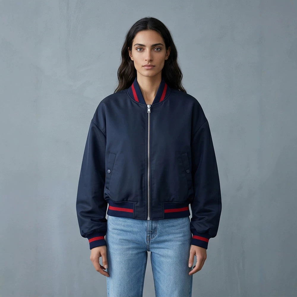 Women's Short Cut Oversized Bomber Jacket with Voluminous Sleeves and Ribbed Cuffs Mune Fashion