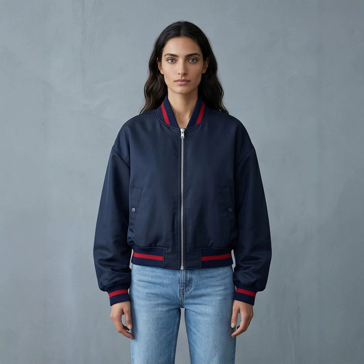 Women's Short Cut Oversized Bomber Jacket with Voluminous Sleeves and Ribbed Cuffs Mune Fashion