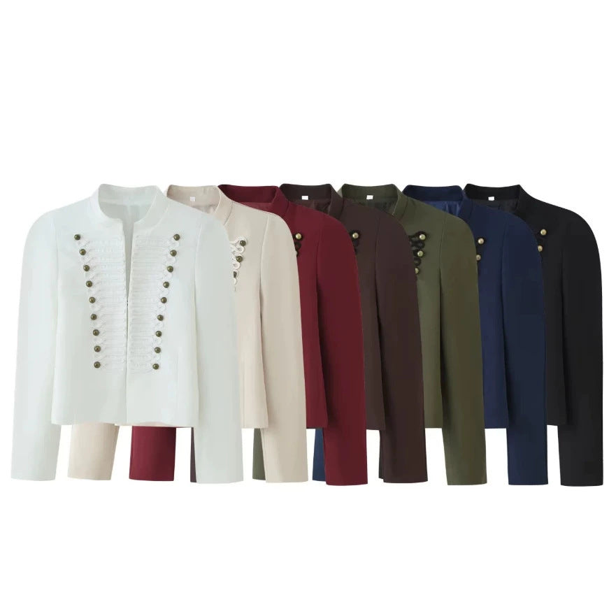 Ladies short jacket in hussar-inspired design with stand-up collar and decorative cords Mune Fashion