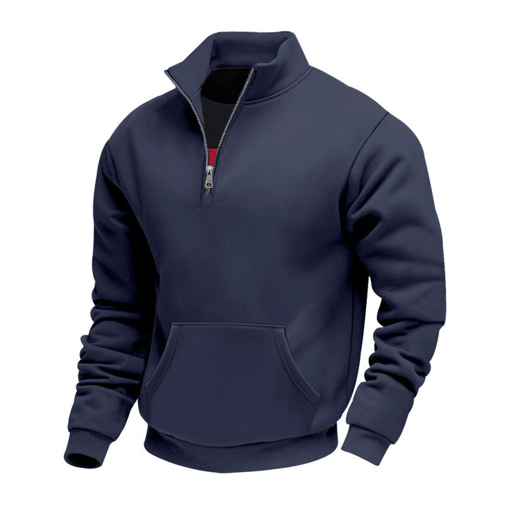 Men's Half-Zip Sweatshirt with Stand-Up Collar, Kangaroo Pocket and Ribbed Cuffs Mune Fashion