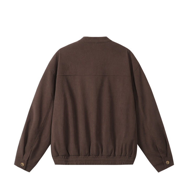 Unisex loose-fitting corduroy blouson jacket with stand-up collar, full-length zipper, and elastic hem Mune Fashion