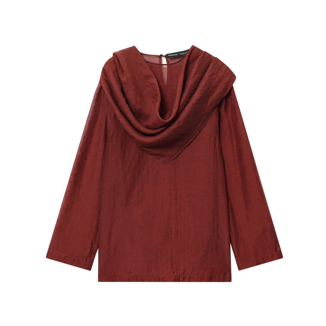 Women's nano elegant-draped blouse with large waterfall collar and slightly textured satin look Mune Fashion