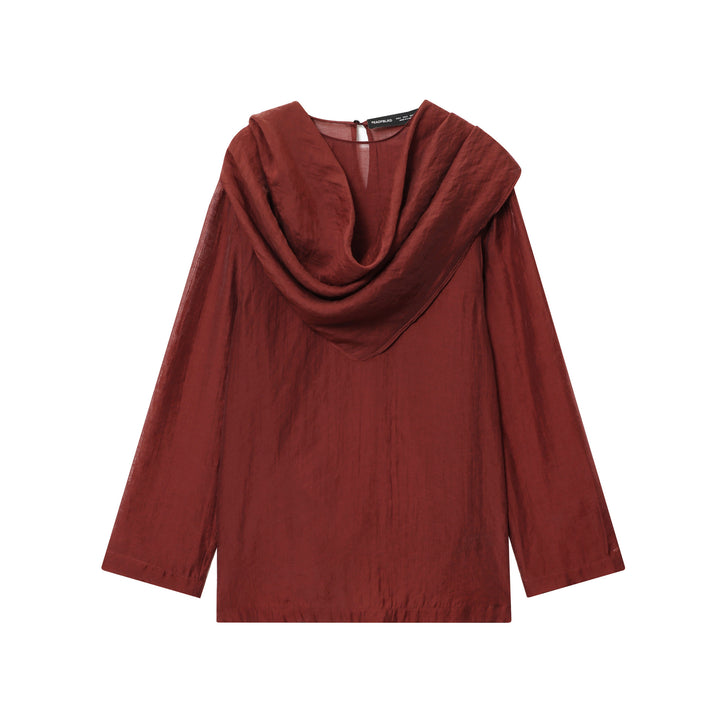 Women's nano elegant-draped blouse with large waterfall collar and slightly textured satin look Mune Fashion
