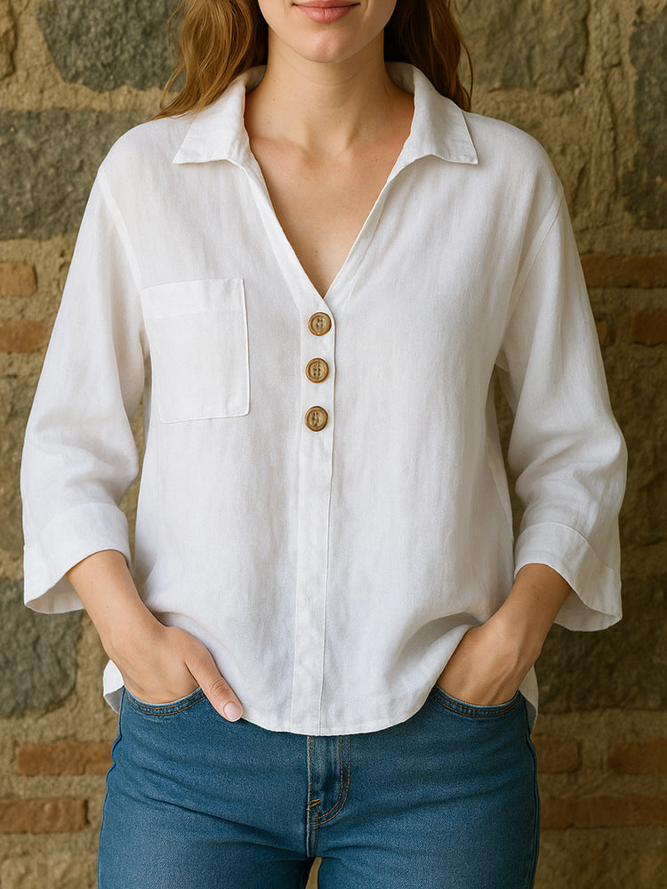 Women's loose long sleeve blouse with button details Mune Fashion