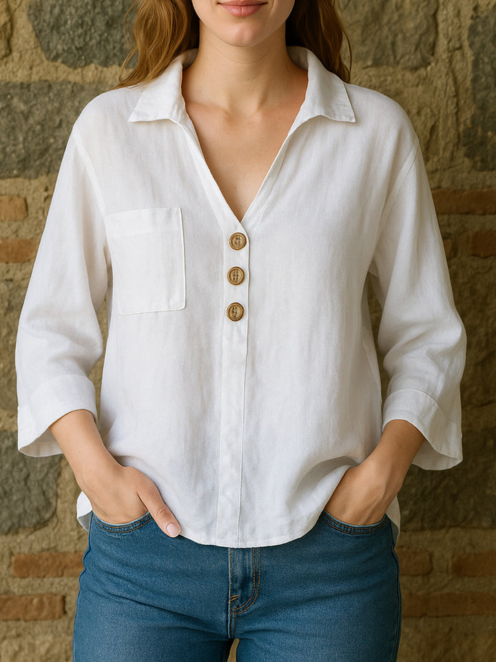 Women's loose long sleeve blouse with button details Mune Fashion