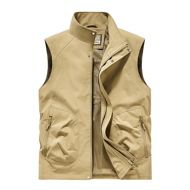 Men's Utility Softshell Vest with High Stand Collar, Zipper & Multi-Functional Pockets Mune Fashion