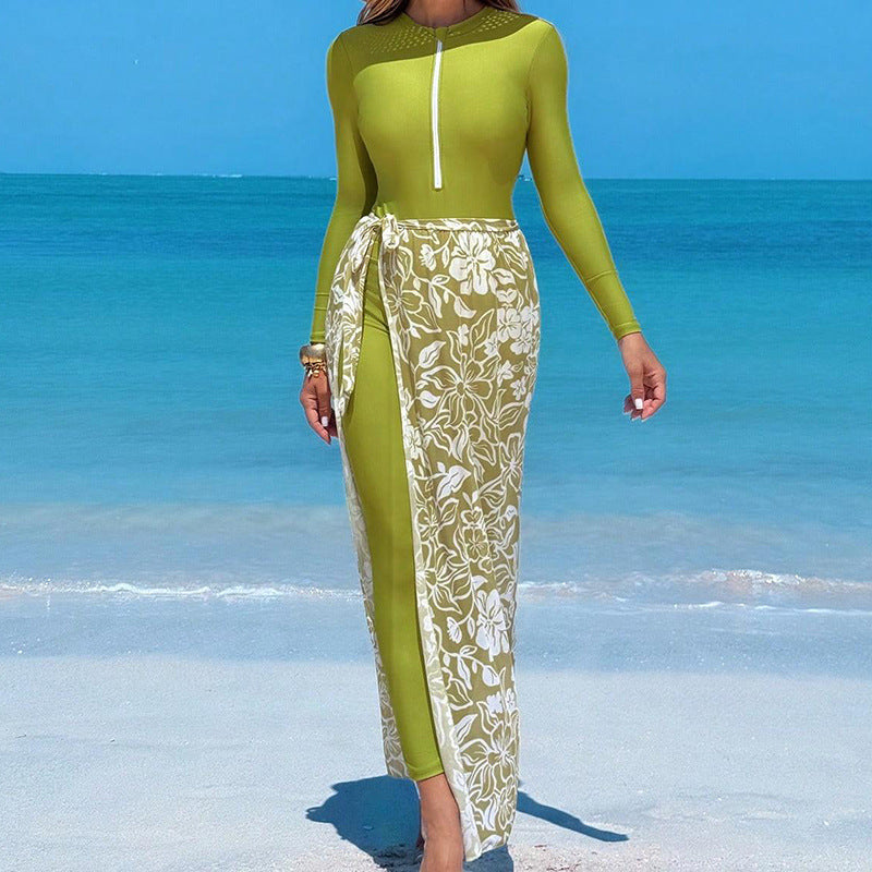 Women's UV Protection Long Sleeve Swimsuit with Floral Overlay Mune Fashion