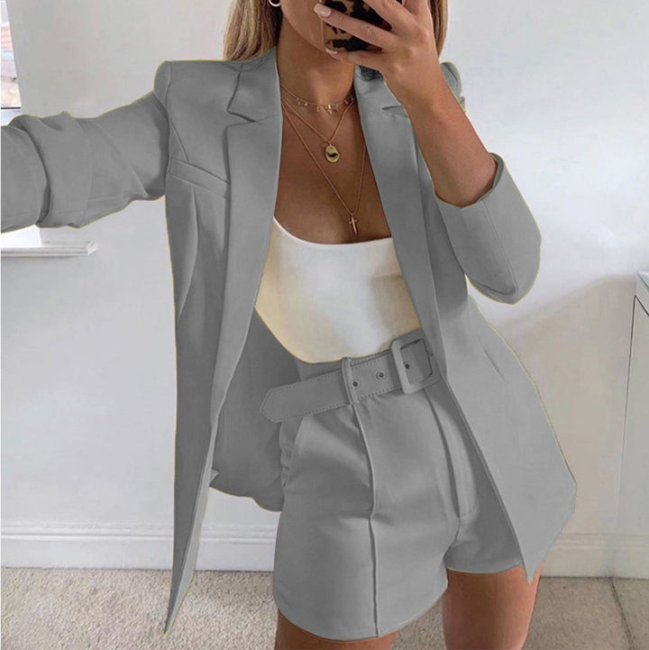 Women's Tailored Longline Blazer with High-Waisted Belt Shorts Set Mune Fashion