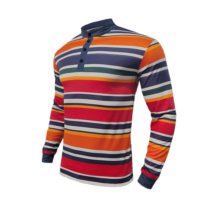 Men's striped long-sleeve Henley shirt with stand-up collar, slim fit and elastic cotton mix Mune Fashion
