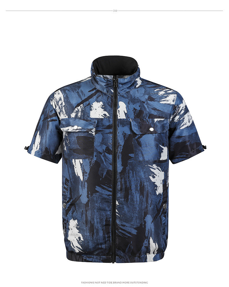 Men's lightweight short sleeve vest with stand-up collar, water-repellent nylon blend and zippered pockets Mune Fashion