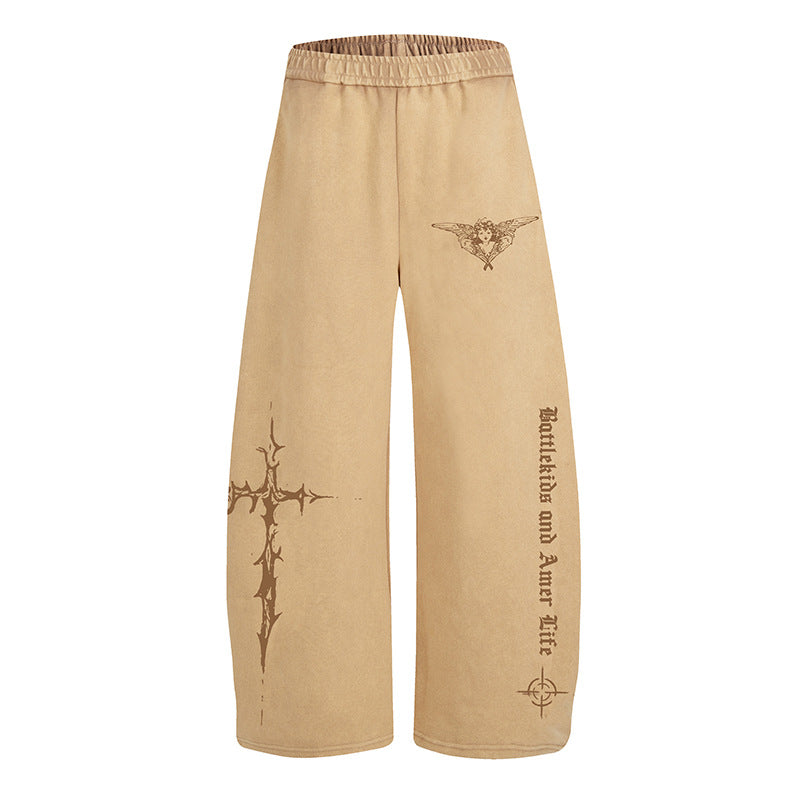 Women's Loose Palazzo Style Lounge Pants with Elastic Waistband and Gothic Print Mune Fashion