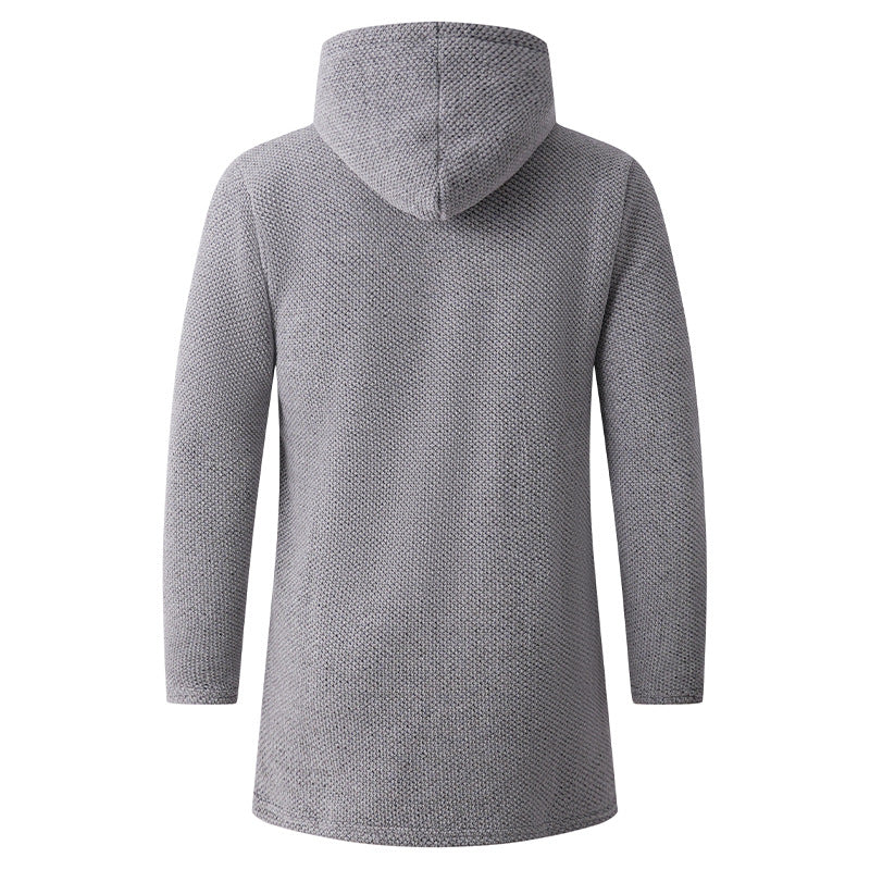 Men's fitted knit coat with hood, full-length zipper and warming teddy lining inside Mune Fashion