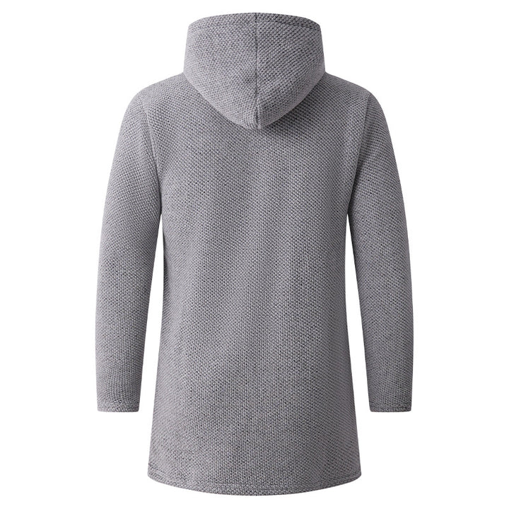 Men's fitted knit coat with hood, full-length zipper and warming teddy lining inside Mune Fashion