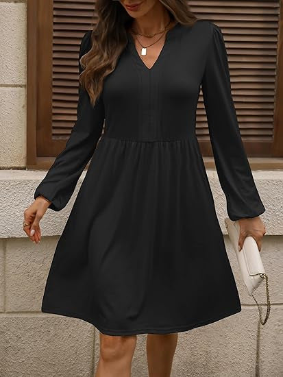 Women's Polka-Dot A-Line Dress with V-Neck and Waist Seam Mune Fashion