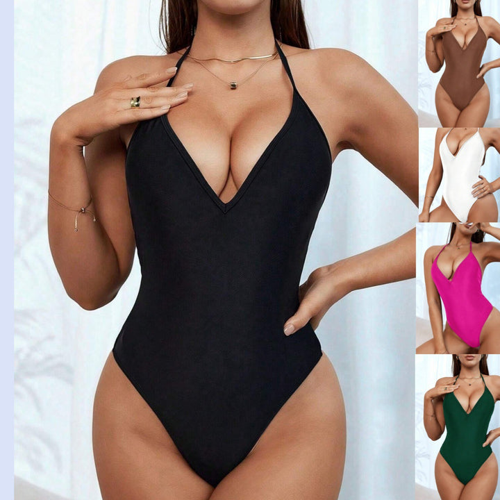 Women's one-piece swimsuit with deep V-neck and elegant tie straps Mune Fashion
