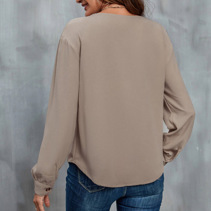 Women's Asymmetrical Shirt Blouse with Contrasting Collar and Decorative Button Placket Mune Fashion