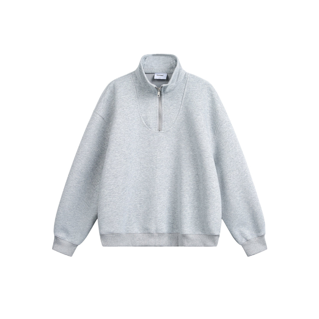 Women Oversize Sweatshirt with Half Zip and Stand-Up Collar Mune Fashion