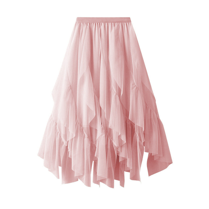 Women's layered tulle tiered skirt with asymmetric ruffle and elastic waistband Mune Fashion