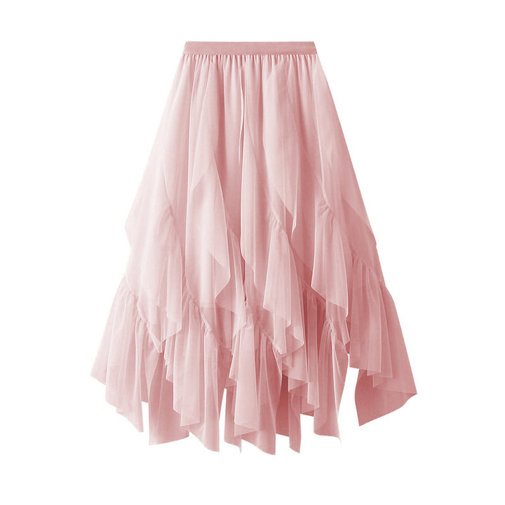 Women's layered tulle tiered skirt with asymmetric ruffle and elastic waistband Mune Fashion