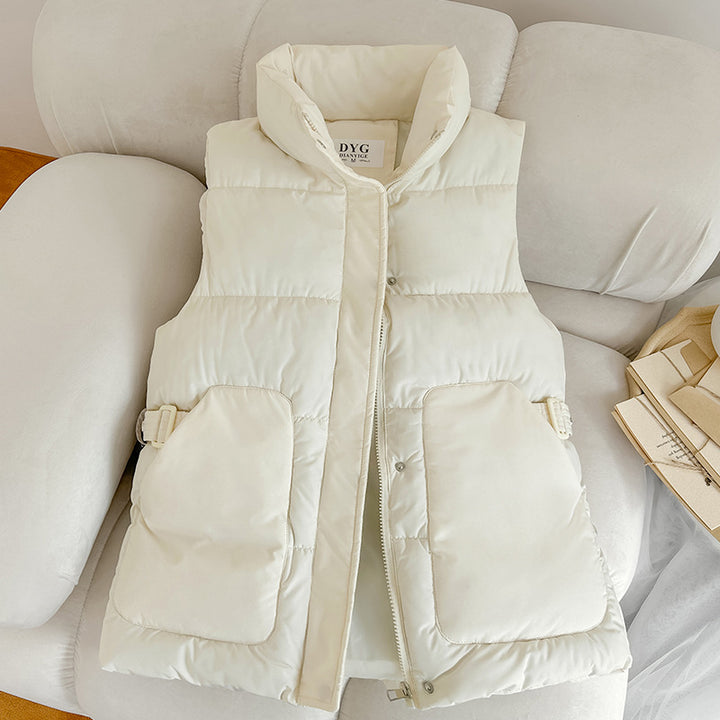 Women Padded Quilted Vest with Stand-Up Collar and Adjustable Side Straps Mune Fashion