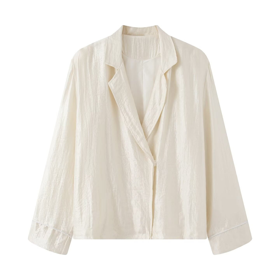 Women Lightweight Pajama Set with Shawl Collar Jacket and Elastic Waist Pants Mune Fashion
