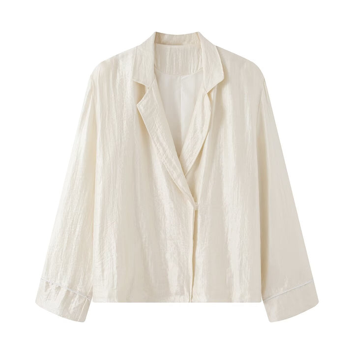 Women Lightweight Pajama Set with Shawl Collar Jacket and Elastic Waist Pants Mune Fashion