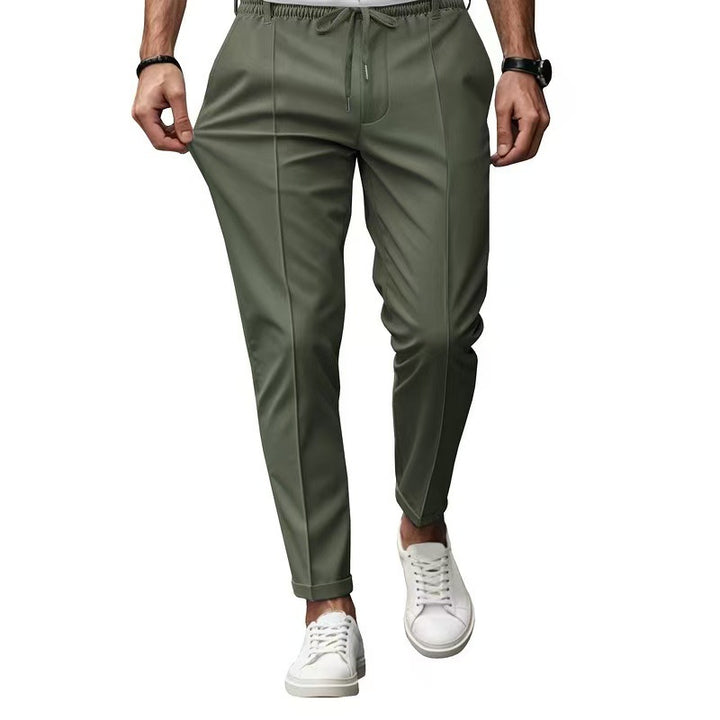 Men's elegant straight-cut chino jogging pants with crease, elastic waistband and drawstring Mune Fashion