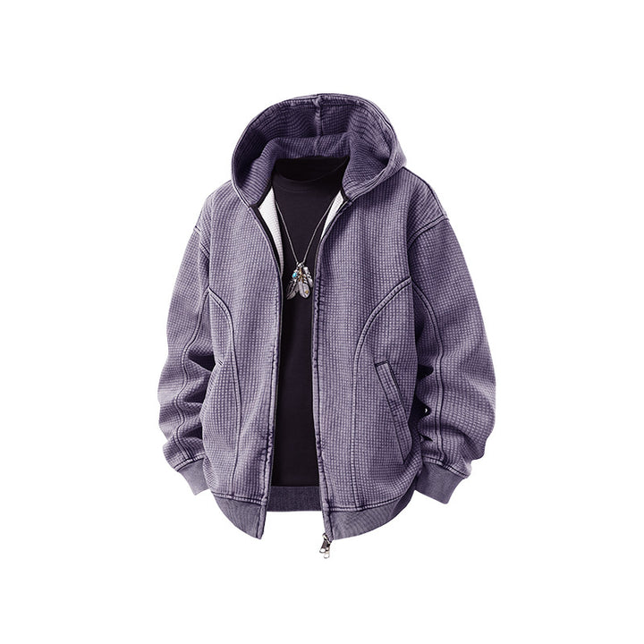 Men's Oversized Waffle Texture Hooded Jacket with Full Zip Mune Fashion