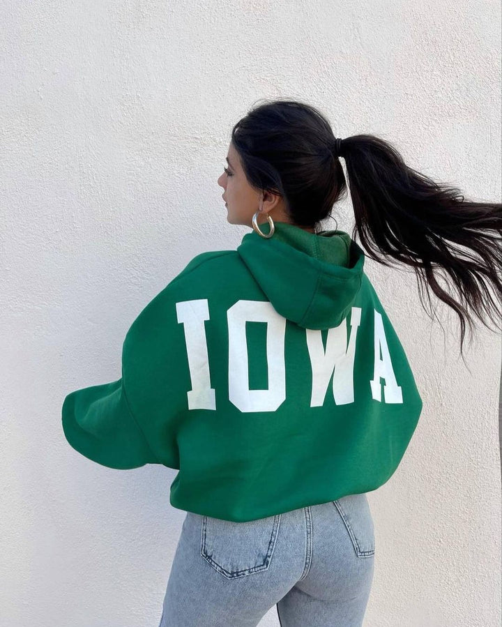 Women Oversized Cropped Hoodie with large lettering, hood and relaxed fit Mune Fashion