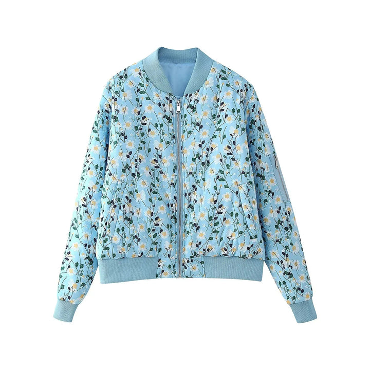 Women's slightly padded bomber jacket with subtle floral quilt, zipper and arm pocket Mune Fashion