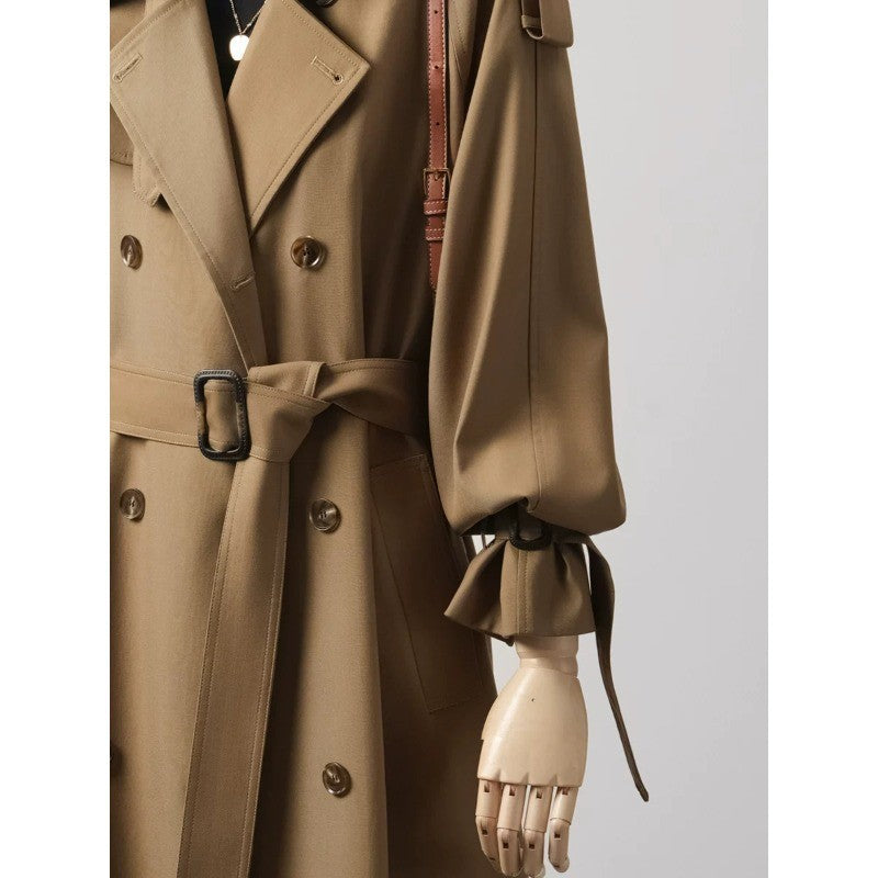 Women Double-breasted Trench Coat with Waist Belt and Balloon Sleeves Mune Fashion